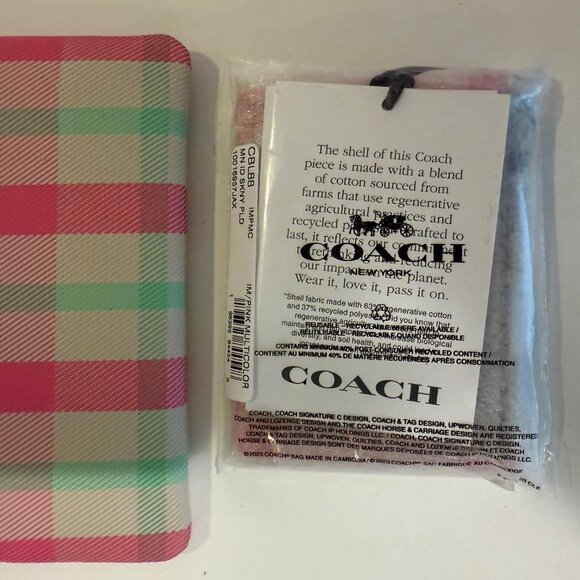 Coach Mini Skinny Id Case w wristlet/wallet /Plaid Print set/pink/ multi - Picture 14 of 16